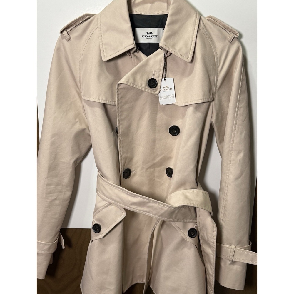 Coach Double-Breasted BNWT Belted Trench Coat Old Money Beige Womens Size XS
